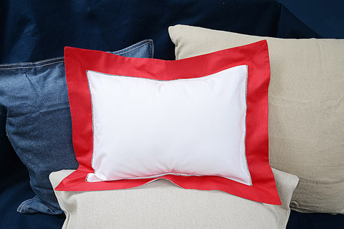 Hemstitch Baby Pillow 12x16" with Red border - Click Image to Close